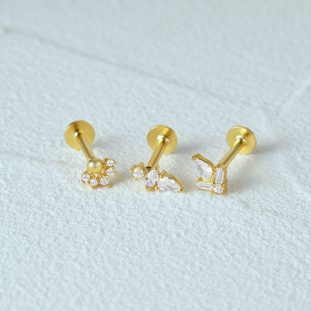 Pear Emerald and Round Cut Flat Back Earrings