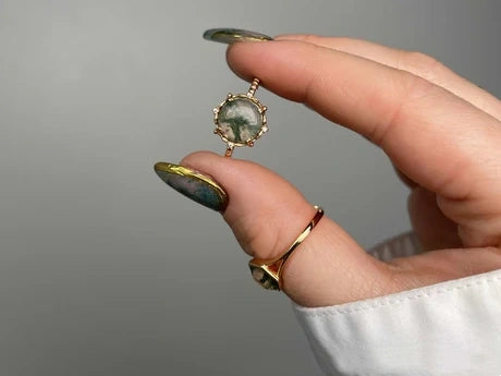 Moss Agate Rings with Diamonds: Nature's Artistry Meets Timeless Elegance