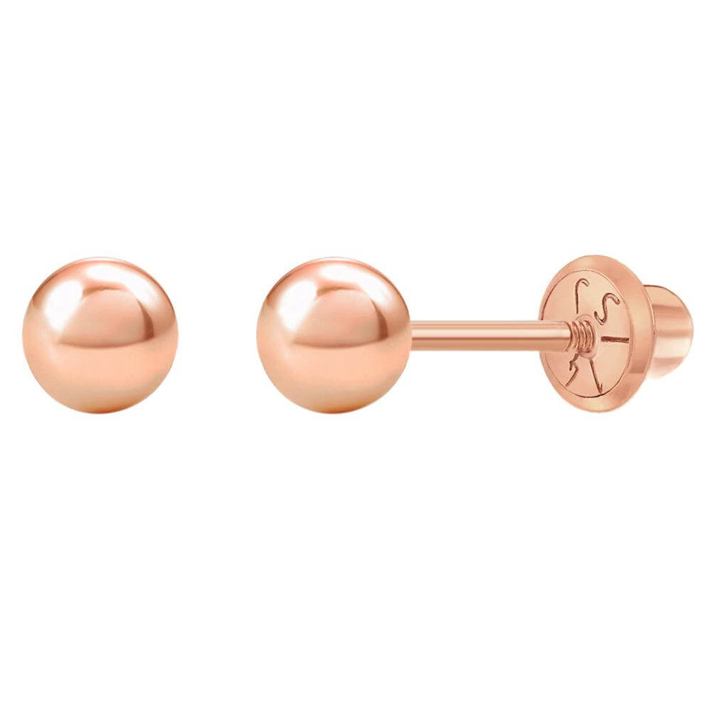 Classic Ball 3-5mm 14k Rose Gold Plated Baby Children Screw Back Earrings - Trendolla Jewelry