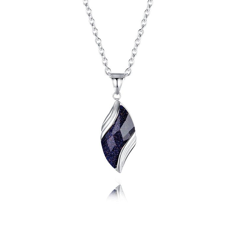 Sterling Silver Blue Sandstone Leaf Pendant Necklace - Trendolla Jewelry